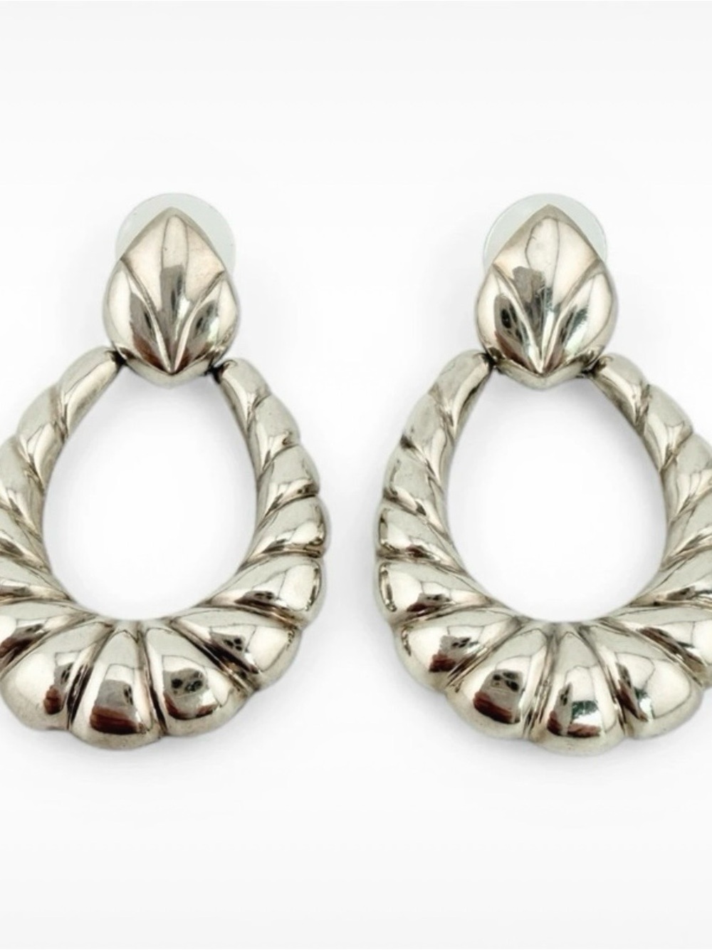 Vintage FAS Chunky 925 Silver Door Knocker Teardrop Earrings Bold 90s Revival